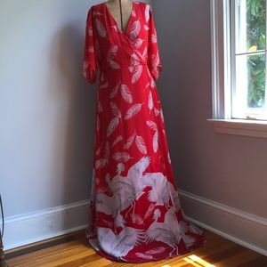 New York&Company Maxi Dress Raised Waist Mock Wrap